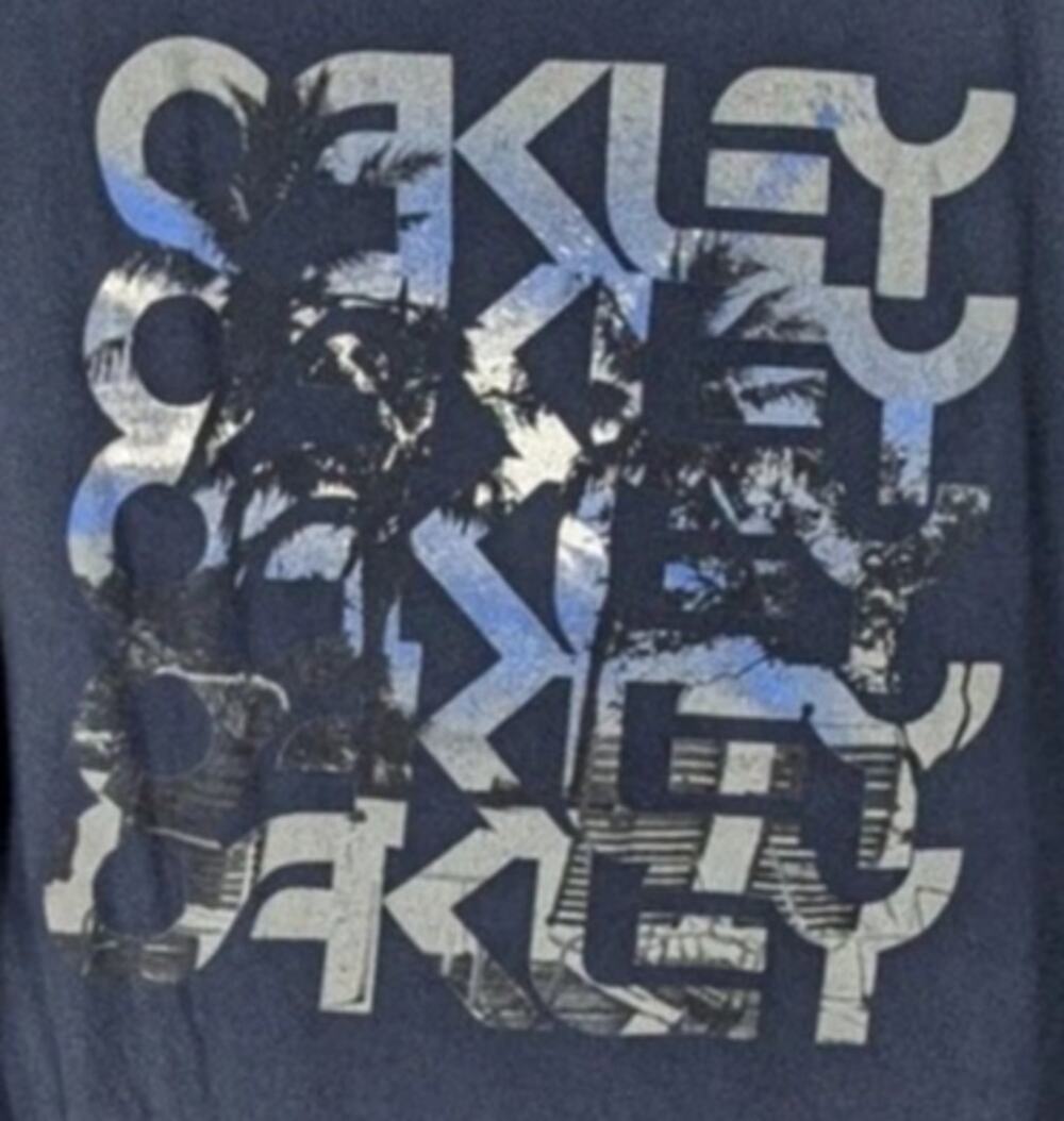Oakley XL Blue Graphic T-Shirt Men’s Palm Tree Logo Tee 100% Cotton Regular Fit